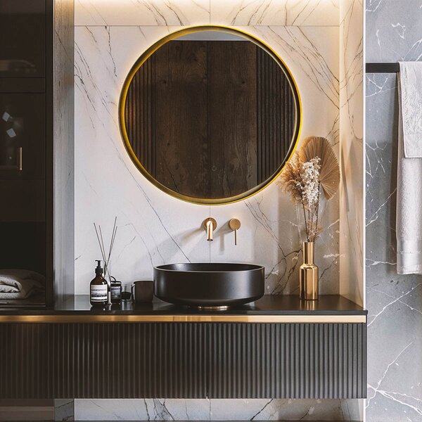 Specchio da bagno moderno nero con LED e dimmer touch - Pim