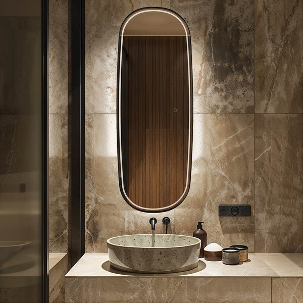 Specchio da bagno moderno nero con LED e dimmer touch - Geraldien