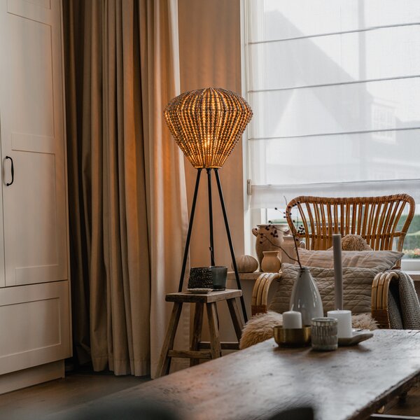 Lampada da terra orientale beige con perline - Moti