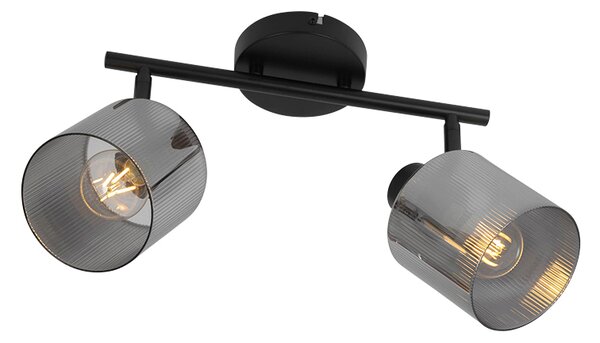 Faretto da soffitto nero con vetro fumé 2 luci orientabile - Laura