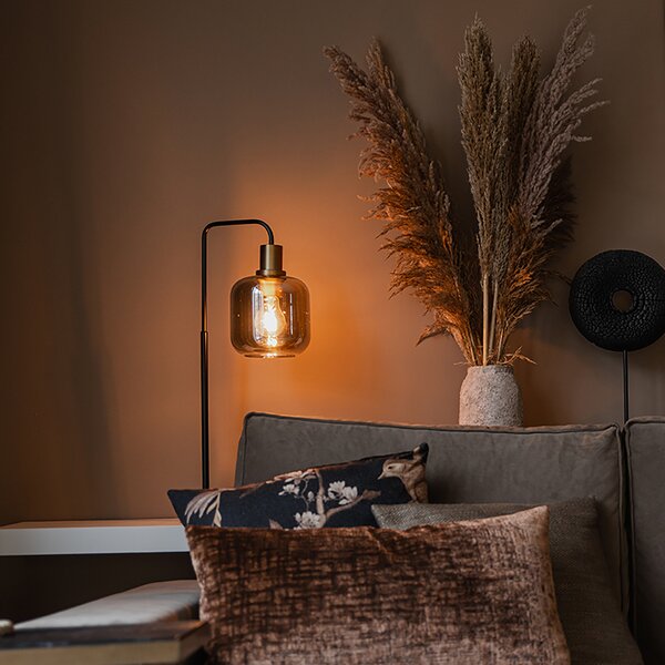 Lampada da tavolo intelligente nera con oro e vetro fumé incl. Wifi A60 - Zuzanna