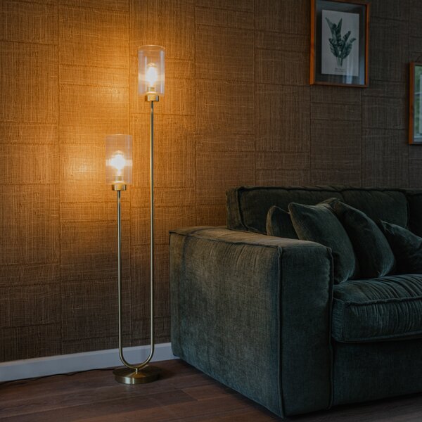 Lampada da terra Art Déco oro con vetro 2 luci - Laura
