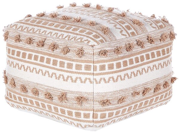 Pouf beige in cotone 50 x 50 x 35 cm con imbottitura in EPS Rivestimento  tessuto spesso Pouf Boho Beliani