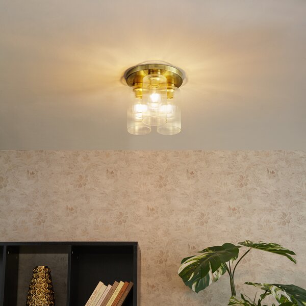 Plafoniera Art Déco dorata con vetro 3 luci - Laura