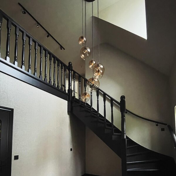 Lampadario Art Déco bronzo scuro con vetro ambrato 7 luci - Sandra