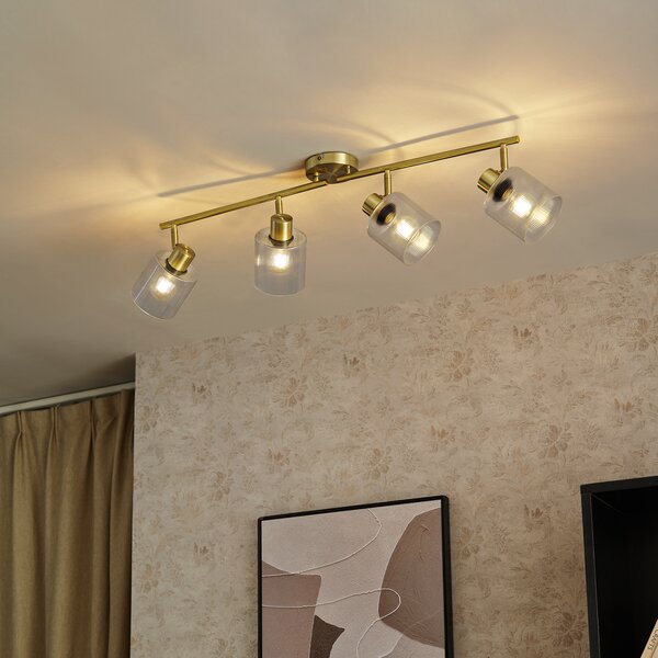 Faretto da soffitto dorato con vetro 4 luci orientabili - Laura