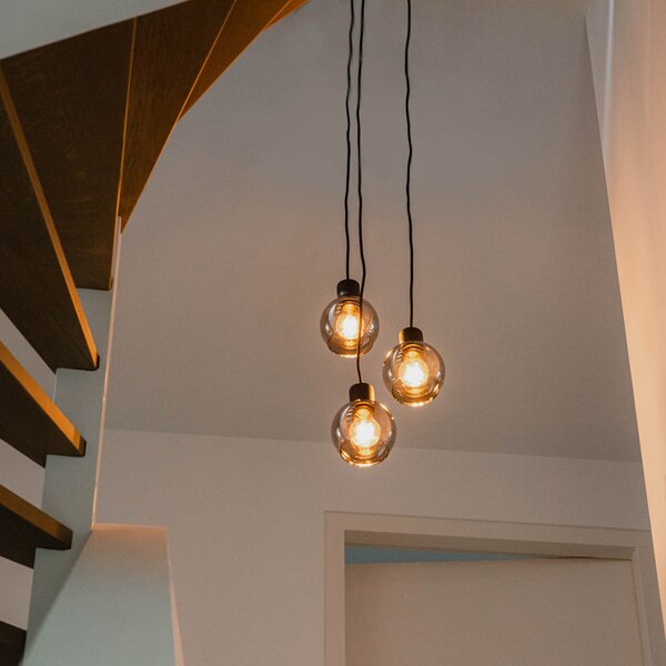 Lampadario Art Déco nero con vetro fumé rotondo 3 luci - VIDRO