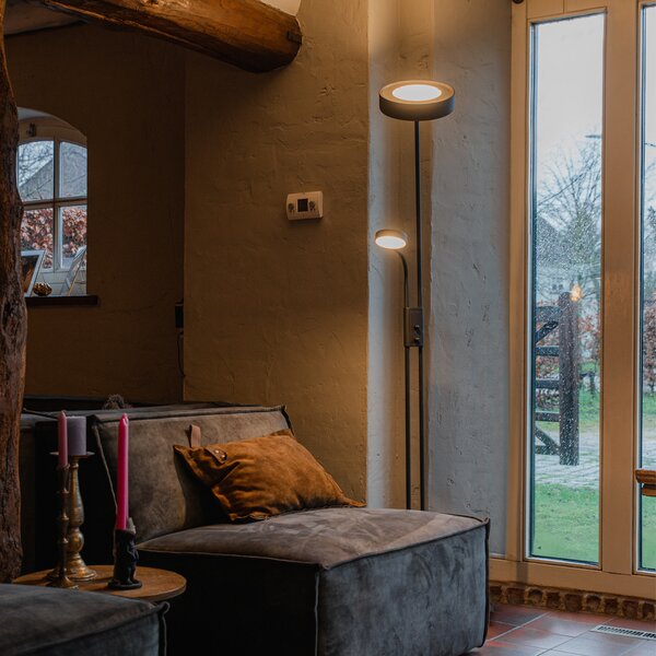 Lampada da terra nera con LED e dimmer con luce di lettura - Kelso