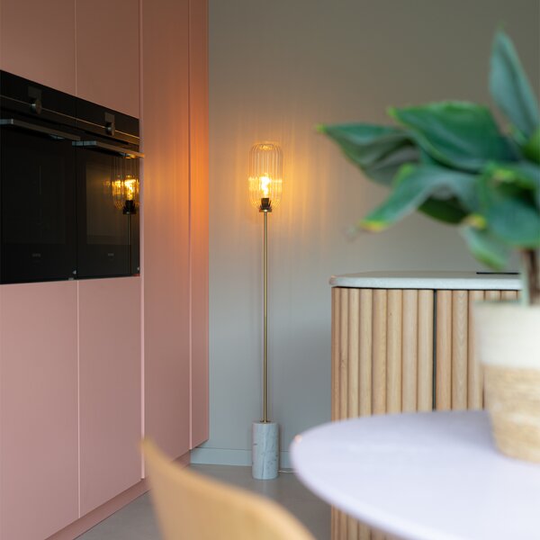 Lampada da terra Art Déco in ottone con vetro trasparente - Rid