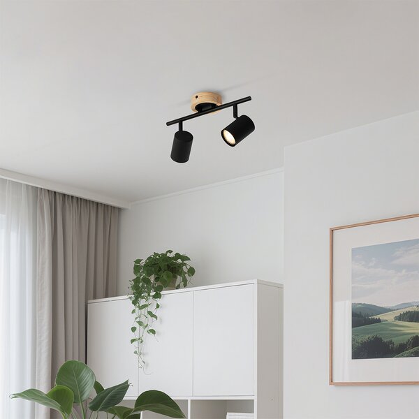 Faretto moderno nero con legno inclinabile 2 luci - Jeana