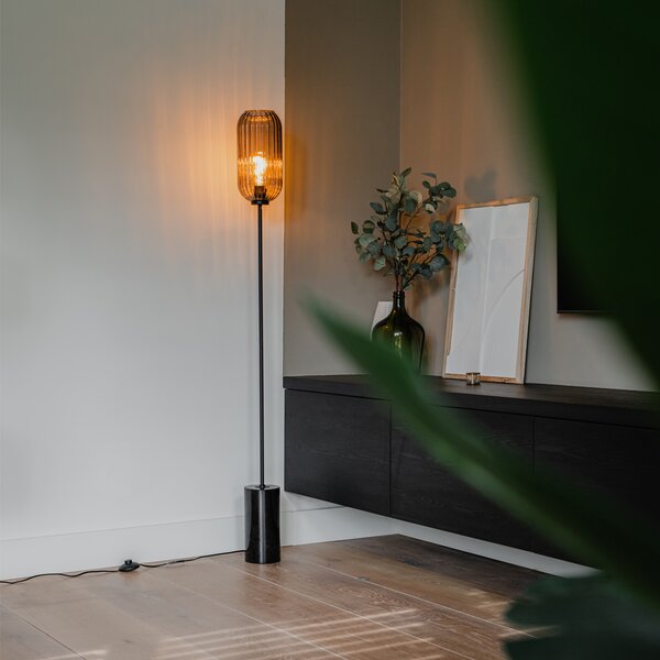 Lampada da terra Art Déco nera con vetro fumé - Rid