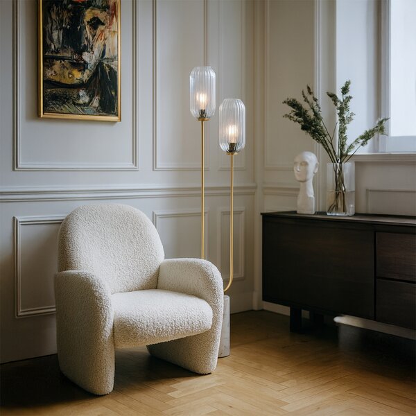 Lampada da terra Art Déco in ottone con vetro trasparente 2 luci - Rid