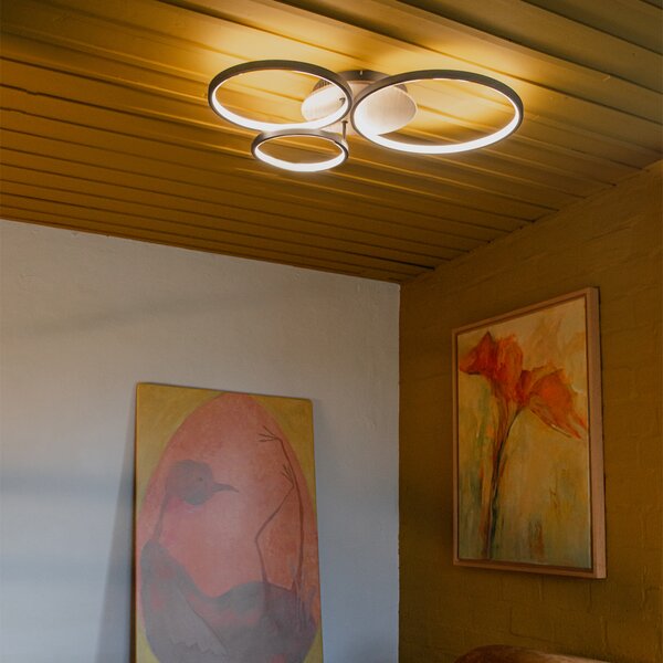 Plafoniera nera con legno incl. LED dimmerabile a 3 livelli 3 luci - Alec