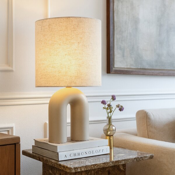 Lampada da tavolo di design beige con paralume in lino beige - Lotti