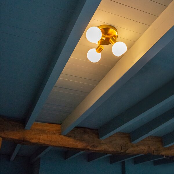 Faretto da soffitto dorato con vetro opalino 3 luci orientabile - Anouk