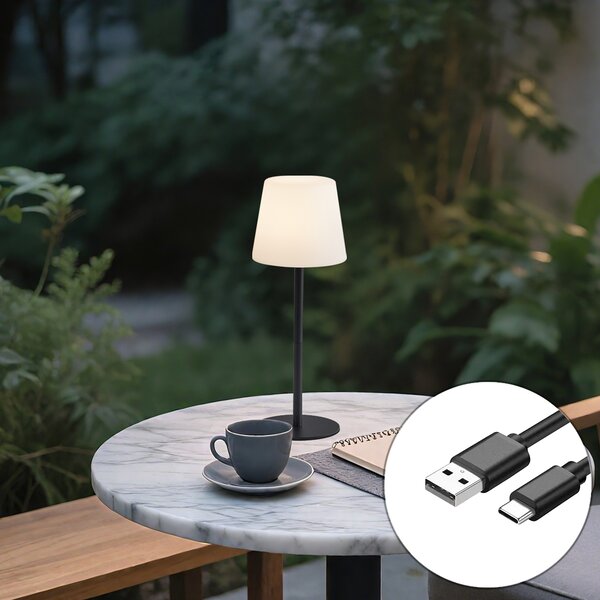 Lampada da tavolo ricaricabile nera con LED e dimmer IP54 - Jude