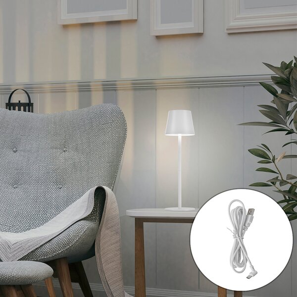 Lampada da tavolo bianca con LED dimmerabile e ricaricabile IP54 - Murdock