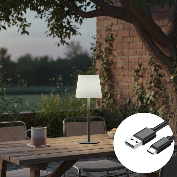 Lampada da tavolo grigia ricaricabile con LED e dimmer IP54 - Jude
