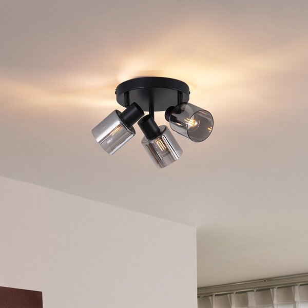 Plafoniera moderna nera con vetro fumé rotonda a 3 luci - Cilin
