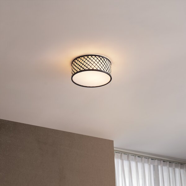 Lampada da soffitto in rattan orientale con struttura nera 30 cm - Tremmo