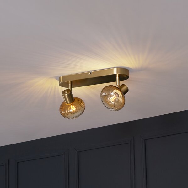Faretto da soffitto rotondo oro con vetro ambra 2 luci - Teddy