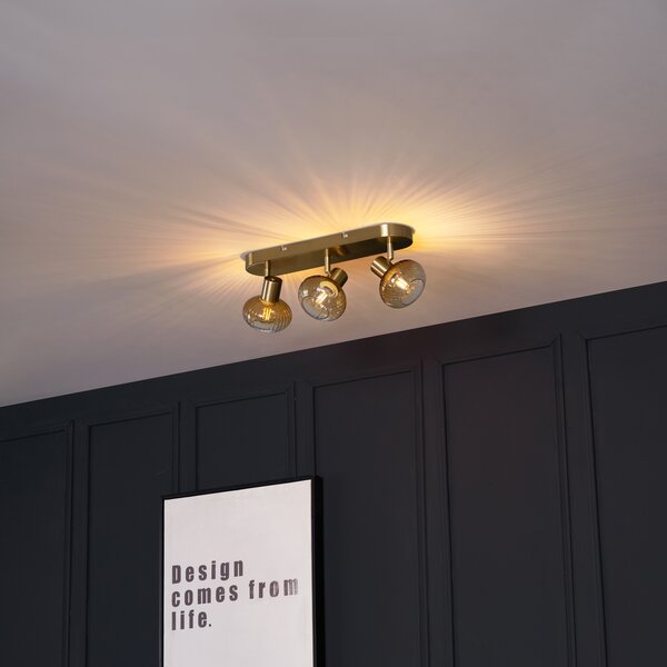 Faretto da soffitto rotondo oro con vetro ambra 3 luci - Teddy