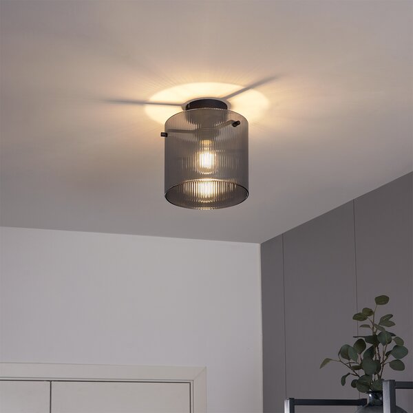 Lampada da soffitto Art Déco nera con vetro fumé - Laura