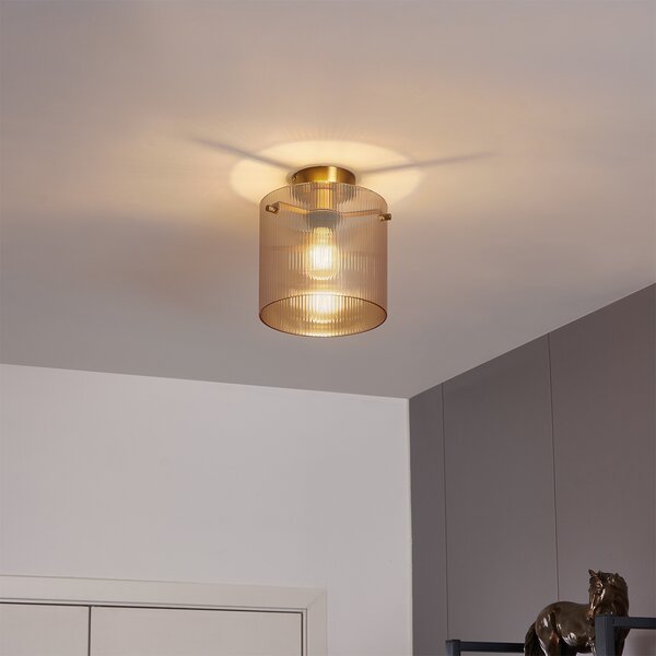 Lampada da soffitto Art Déco ottone con vetro ambra - Laura