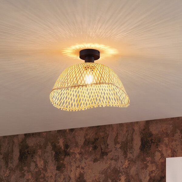 Plafoniera Art Déco nera con bambù naturale 40 cm - Alka