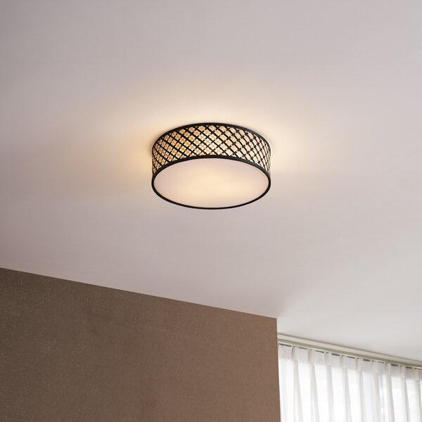 Lampada da soffitto in rattan orientale con struttura nera 40 cm - Tremmo