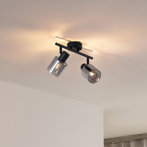 Plafoniera moderna nera con vetro fumé rotondo a 2 luci - Cilin
