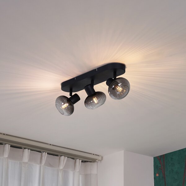 Faretto da soffitto rotondo nero con vetro fumé 3 luci - Teddy