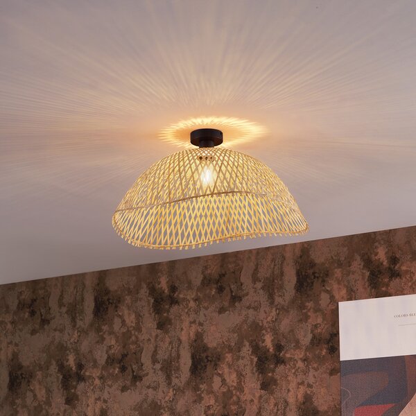Plafoniera Art Déco nera con bambù naturale 60cm - Alka