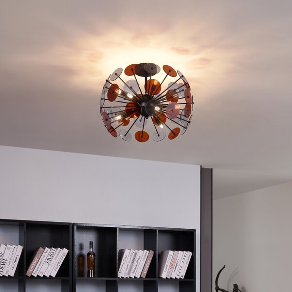 Lampada da soffitto Art Déco nera con vetro ambra e fumé - Atomic