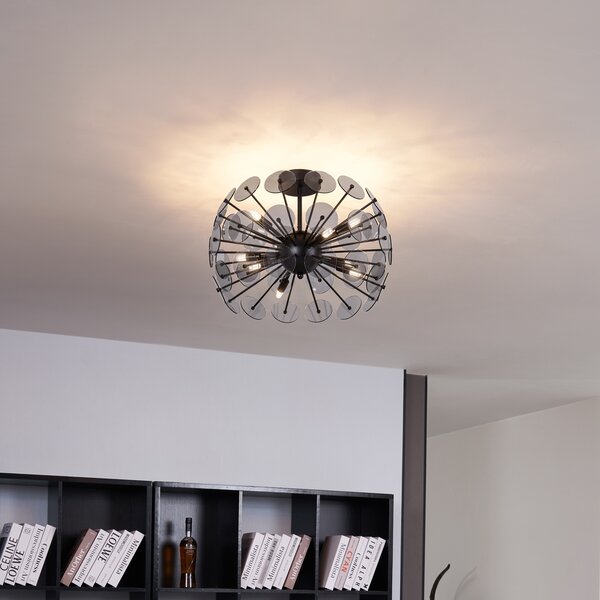 Lampada da soffitto Art Déco nera con vetro fumé - Atomic