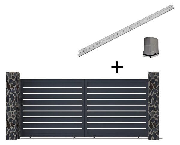 Cancello scorrevole elettrico in alluminio traforato L416 x H183 cm antracite PRIMO