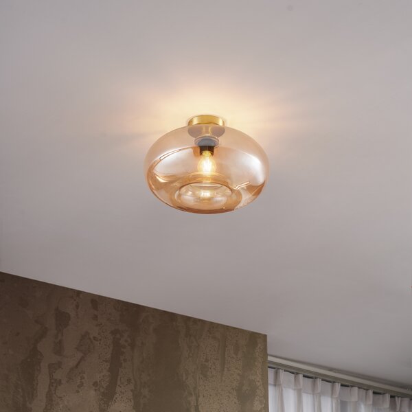 Lampada da soffitto Art Déco ottone con vetro ambra 40 cm - Busa