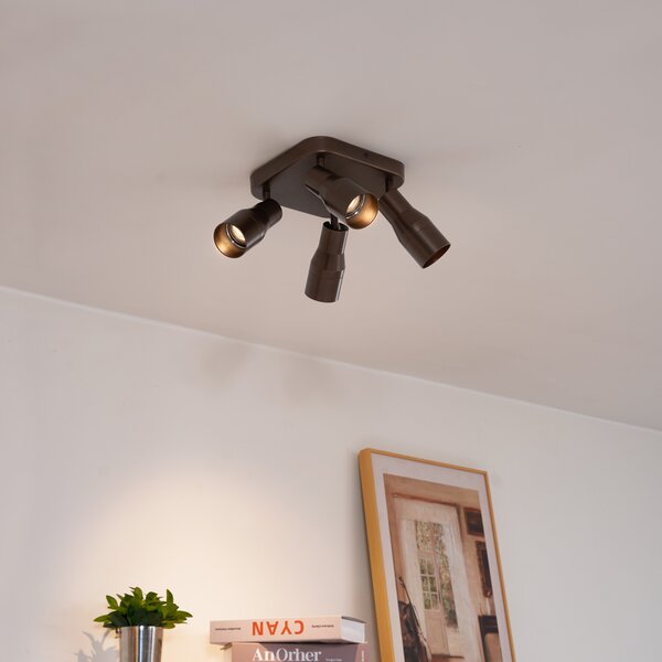 Faretto da soffitto quadrato 4 luci GU10 50 mm bronzo scuro - Stanley
