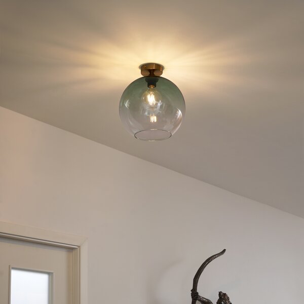 Plafoniera Art Déco ottone con vetro verde - Sandra