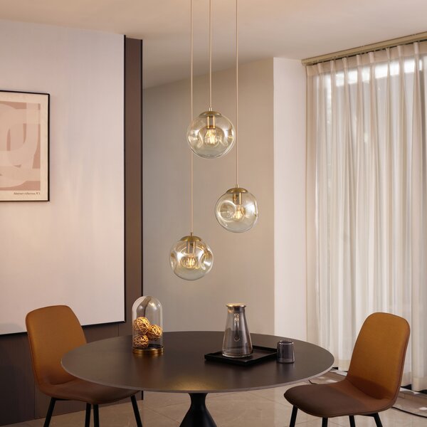 Lampada a sospensione Art Déco ottone con vetro ambrato 3 luci - Douglass