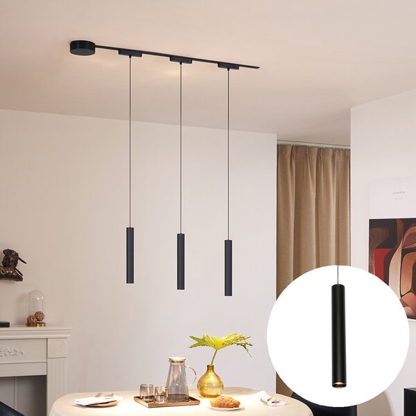 Sistema di illuminazione su binario moderno con 3 luci a sospensione nere monofase - Magnetic Cassie