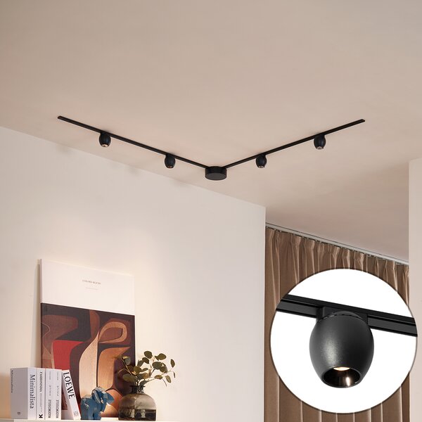 Sistema di illuminazione su binario moderno con 4 faretti neri monofase - Magnetic Zagaye