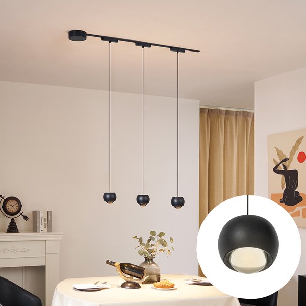 Sistema di illuminazione su binario moderno con 3 luci a sospensione nere monofase - Magnetic Lance