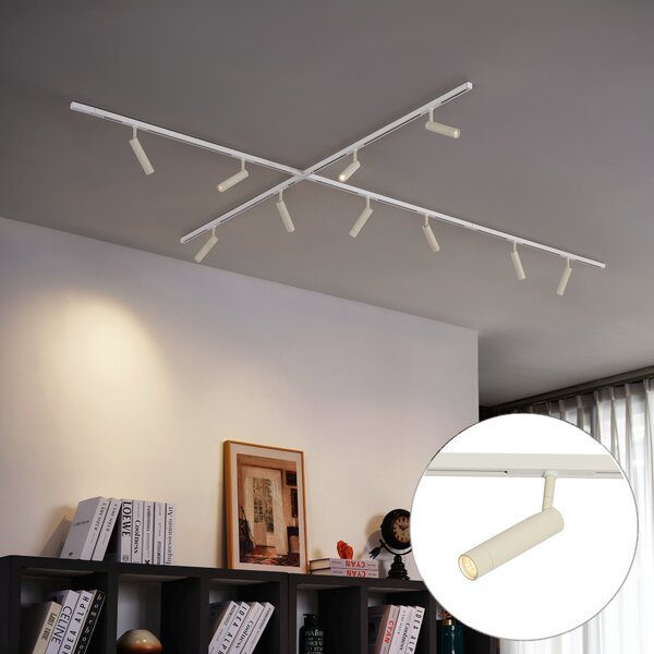 Sistema di illuminazione a binario moderno con 10 faretti beige e bianchi monofase - Slimline Uzzy