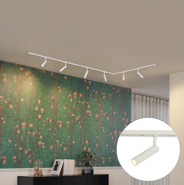 Sistema di illuminazione a binario moderno con 6 faretti bianchi monofase - Slimline Uzzy