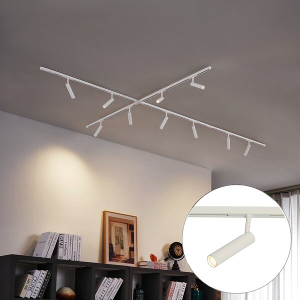 Sistema di illuminazione a binario moderno con 10 faretti bianchi monofase - Slimline Uzzy