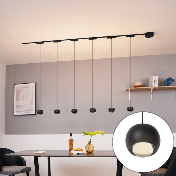 Sistema di illuminazione su binario moderno con 6 faretti a sospensione neri monofase - Magnetic Lance