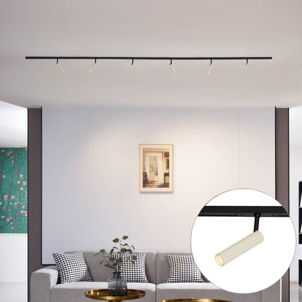 Sistema di illuminazione a binario moderno con 6 faretti beige e neri monofase - Slimline Uzzy