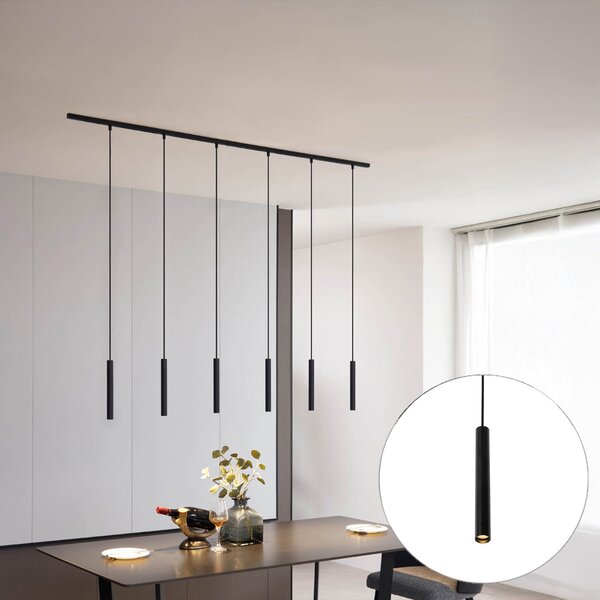 Sistema di illuminazione a binario moderno con 6 faretti a sospensione neri monofase - Slimline Keno