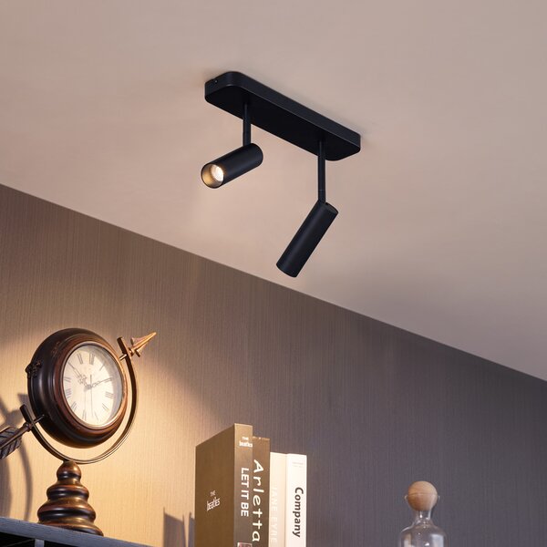 Faretto da soffitto arrotondato nero GU10 35mm 2 luci orientabile e inclinabile - Kate